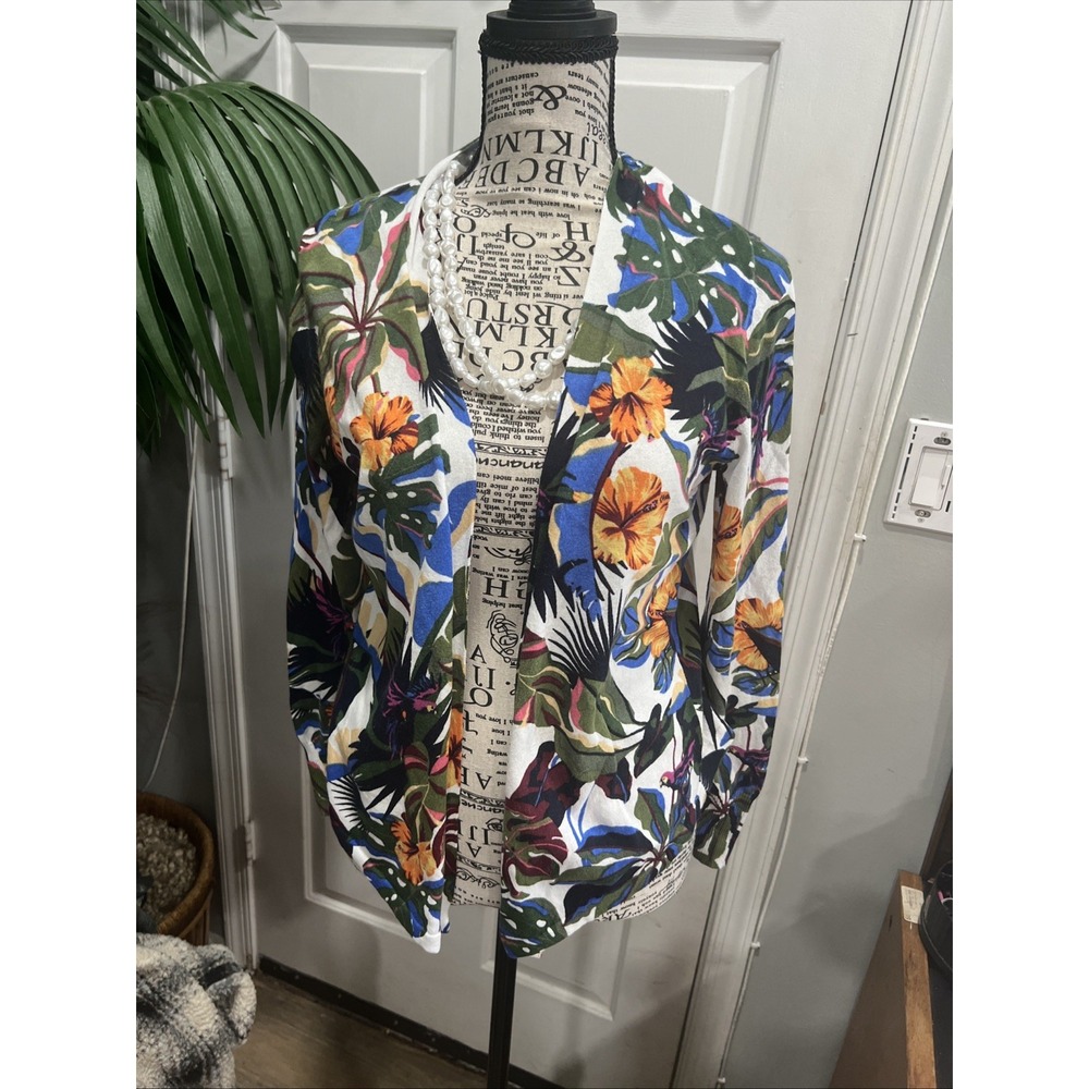 Chico's Women's Sweater Palm-Print Size 0 Multicolor Tropical Beauty Cruise426-1